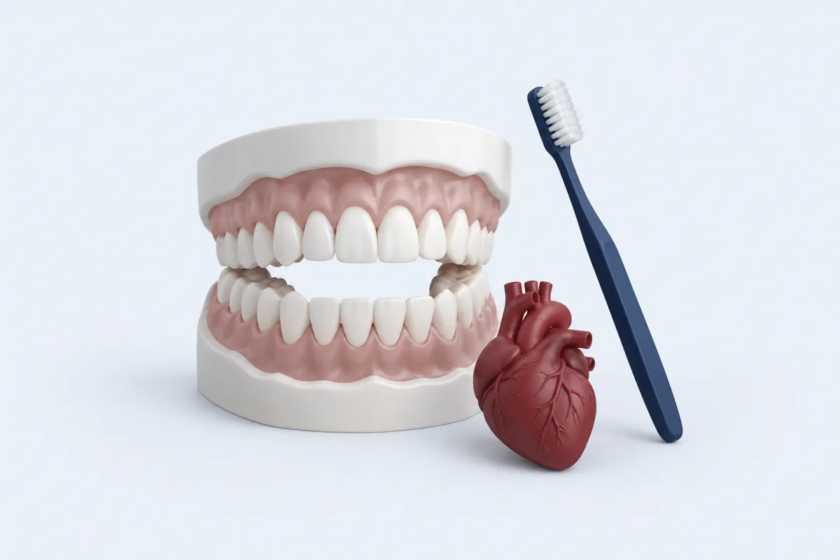 Diş ve diş eti modeli, diş fırçası ve küçük kalp modeli