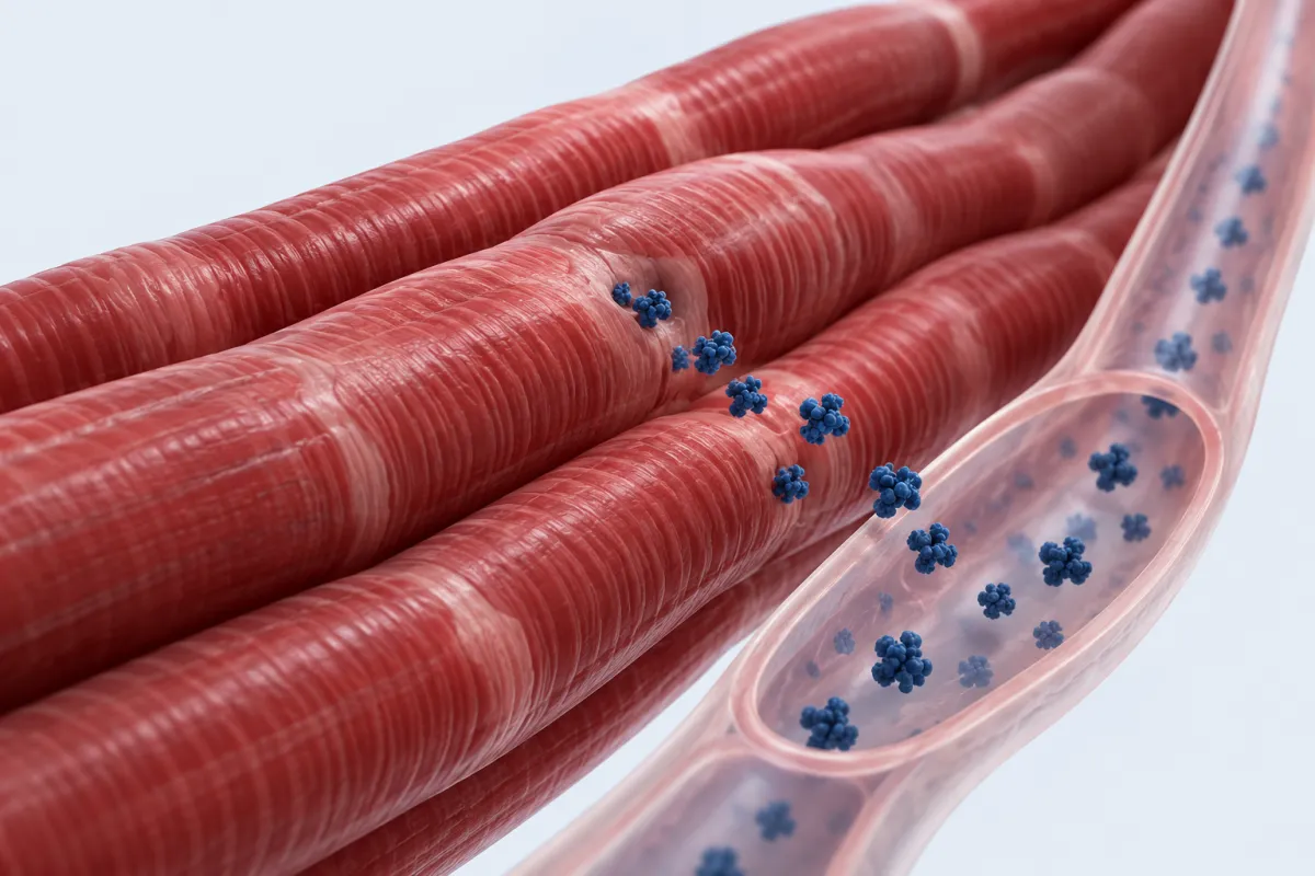 Kalp kası lifleri ve kılcal damara geçen küçük protein parçacıkları